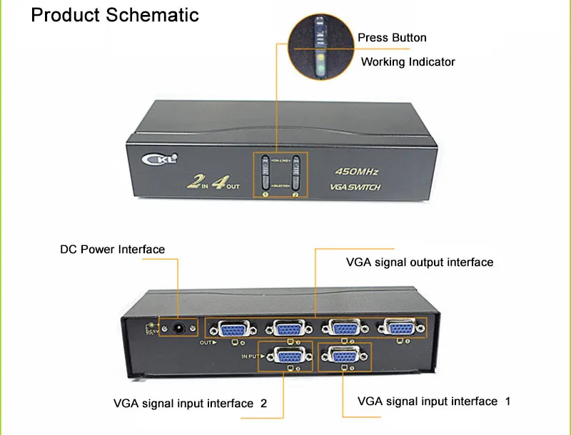 CKL VGA коммутатор 2 в 4 поддержка 2048*1536 450 МГц для монитора ПК большой экран проекция передачи до 60 метров CKL-224B