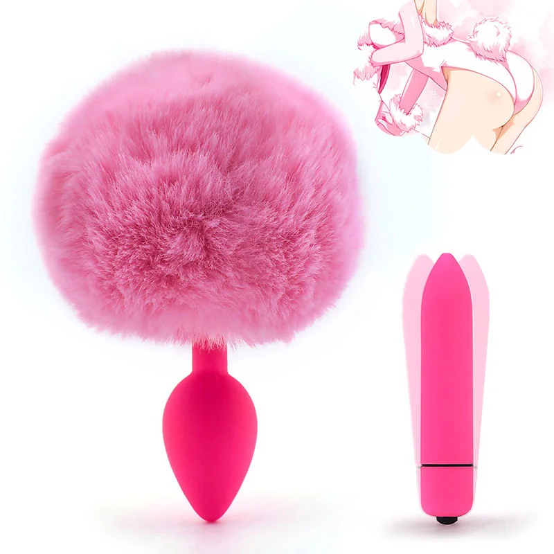 Plush Silicone Rabbit Tail Anal Plug Vibrator Expander Butt Prostate Massager Vibrating Adults Erotic Sex Toys Women Man |