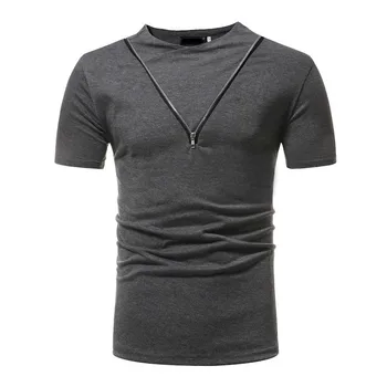 

New Mens Clothing T Shirts Fashion Stand Collar Solid Color Zipper Zip Stitching Casual Short Sleeve Tshirt 2 Colour