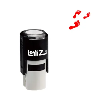 

LolliZ "FOOTPRINT STAMP" Round Self-Inking Stamp, Teacher Stamp W/Lid, Laser Engraved Rubber, RED