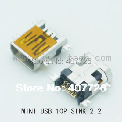

10PCS 10Pin Mini USB Female Jack Micro USB Connector Phone Tail Socket charging Connector( Sink 2.2 SMT Type )