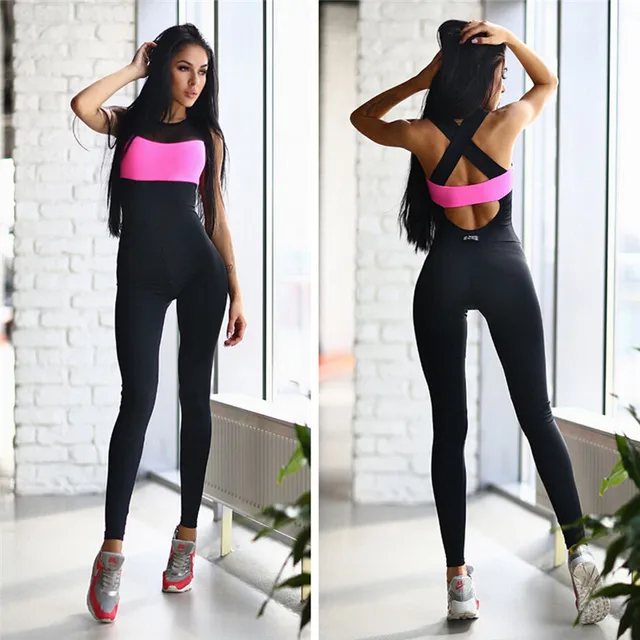 US $11.89 Fitness Sport Suit Women Tracksuit Yoga Set Backless Gym Running Set Sportswear Leggings Tight Jump