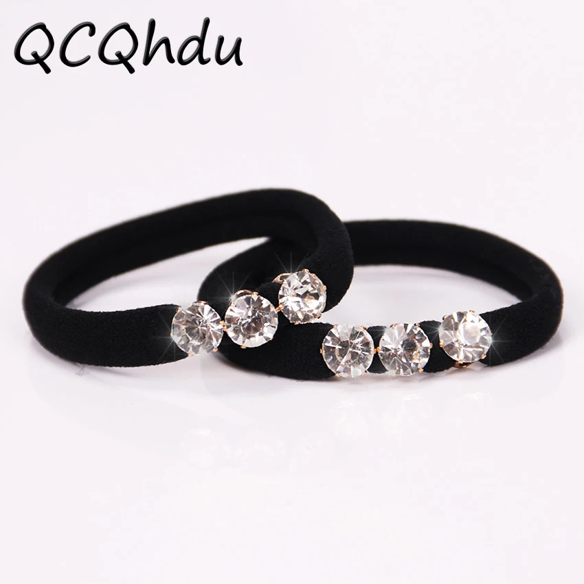 10PCS Female Elastic Hair Bands With Three Luxury Rhinestone Hair
