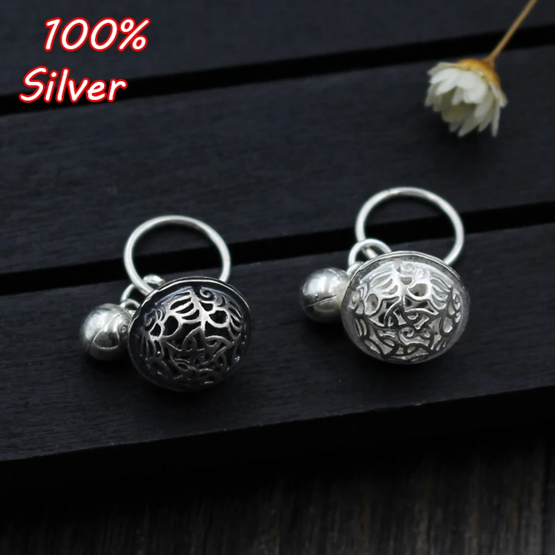 

925 Sterling Silver Charms Antique Carved Bells Fit Bracelet Pendant DIY Jewelry
