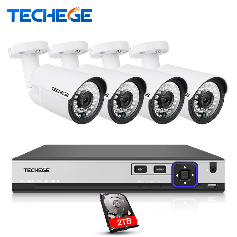 

Techege 4CH CCTV System 4K POE NVR 2560*1440 4MP POE IP Camera Outdoor Security Camera Night Vision Waterproof Surveillance Kit