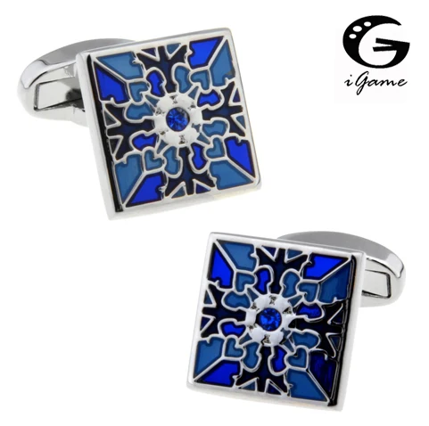 

iGame Factory Price Retail Men's Cufflinks Copper Material Blue Retro Square Carving Design Enamel Cuff Links Free Shipping