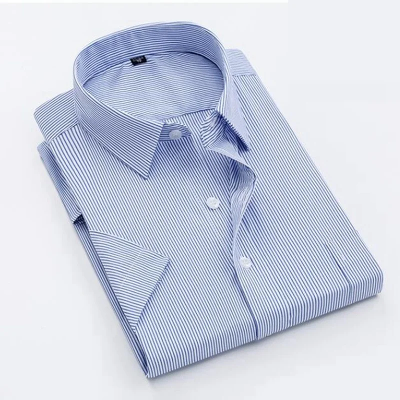 Летняя мужская рубашка в полоску больших размеров 6XL 7XL 8XL деловая рубашка с короткими рукавами простые синие свободные рубашки для папы хлопок 54 50 52 - Цвет: BLUE