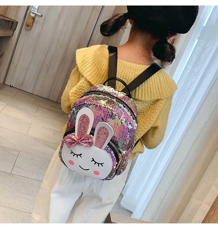 Новые 3D школьные сумки для девочек, Маленький милый маленький кролик, сумка на плечо, блестящий лазер, Детский рюкзак, рюкзак для девочек, женский