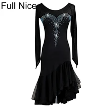 Женское платье для латинских танцев для девочек, цельное платье с прозрачными оборками, платье для сальсы, Самба вальс, платье для танцев