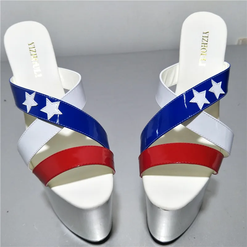 20cm White sandals of the lacquer that bake, color belt stars slippers, model shows high heel Dance Shoes