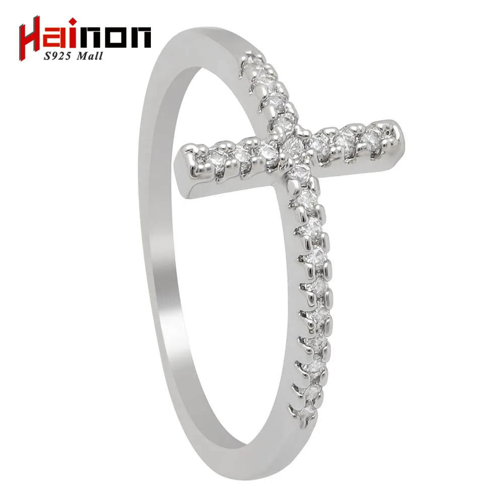 Trend Sideways Cross silver plated rings Fashion Jewelry drop shipping crystal vintage wedding ring for women