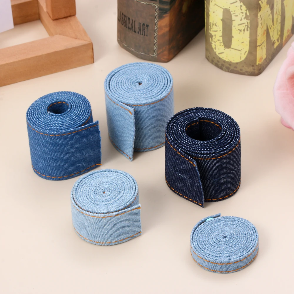 

1M Double-sided Jeans Fabric Tape Jumper Denim Ribbon Bow Cap Clothing Decorations Sewing 3Color DIY Crafts Hairclip Accessories