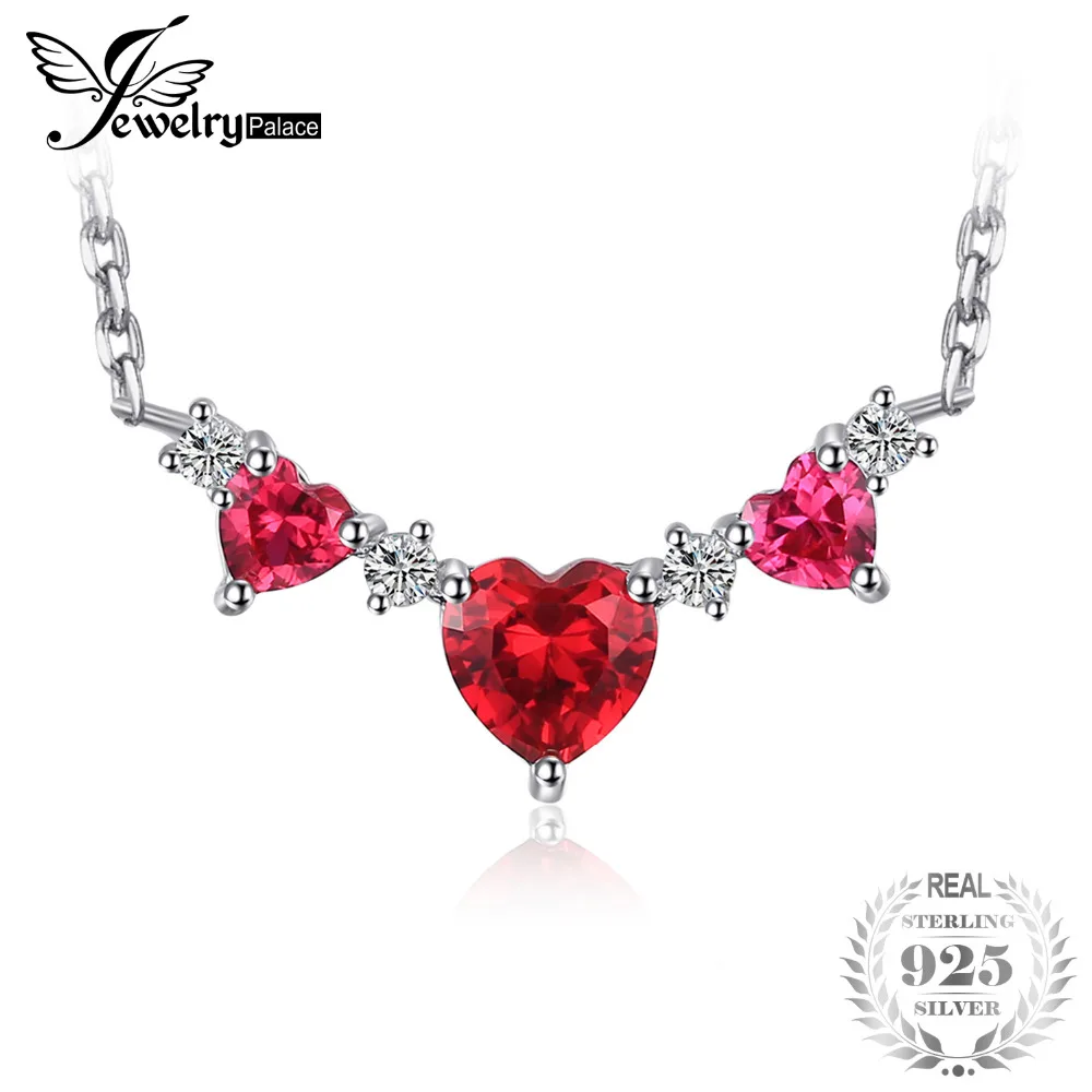 

JewelryPalace 1.85ct Created Ruby Love Heart Pendant Necklace Adjustable Dine 925 Sterling Silver Wedding Jewelry For Girls