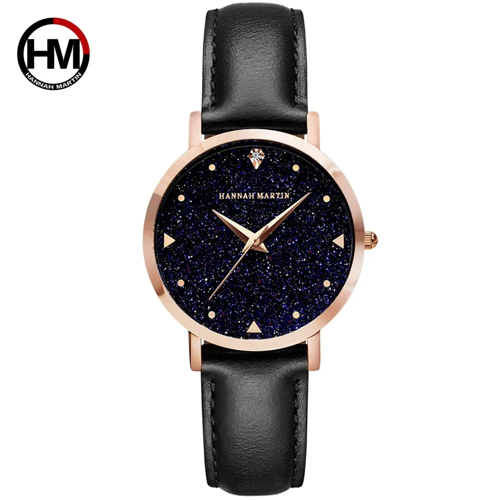 Hannah Martin, часы звездного неба, женские часы, роскошные, с бриллиантами, женские часы, Лидирующий бренд, женские часы, reloj mujer relogio feminino - Цвет: Черный
