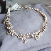 Потрясающий пресноводный ободок на голову с жемчугом, свадебные украшения для волос, золотые свадебные головные уборы, аксессуары для волос, стразы, женские головные уборы