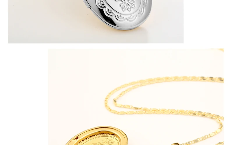 Long Memory Locket Necklace Photo Frame Pendant Gold Necklace Women Fashion Oval Initial Statement Necklaces & Pendants  (2)