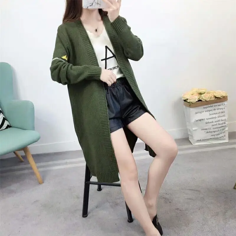 Neploe, корейский консервативный стиль, свободные вязаные кардиганы для женщин, v-образный вырез, Мультяшные узоры, длинный свитер, Осень-зима 45526
