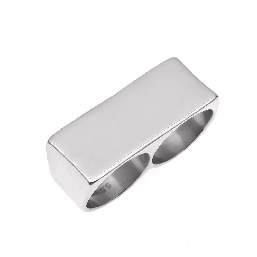 THE BLING KING Personality HipHop Two Finger Rings Stainless Steel Engrave Name Men Punk Biker Rings Women Party Cool Ring 6