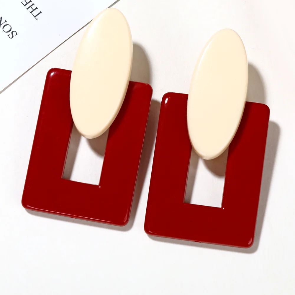 

Korean Contrast Color Geometric Earrings for Women Square Acrylic Vintage Earrings Exaggerated Earings Fashion Jewelry Oorbellen