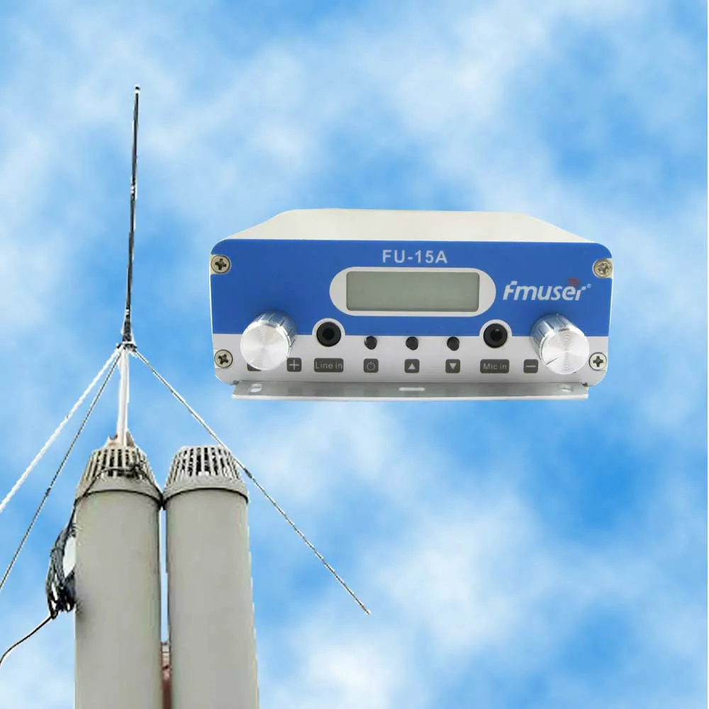 Fm стерео передатчик FMUSER FU 15A V1.0 PLL для вещания + антенна 1/4 wave gp источник питания