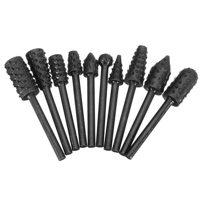 Drillpro 10Pcs 3mm Shank Rotary File Drill Bits Rotary File Cutter Rotary Rasp Set Woodworking Tool