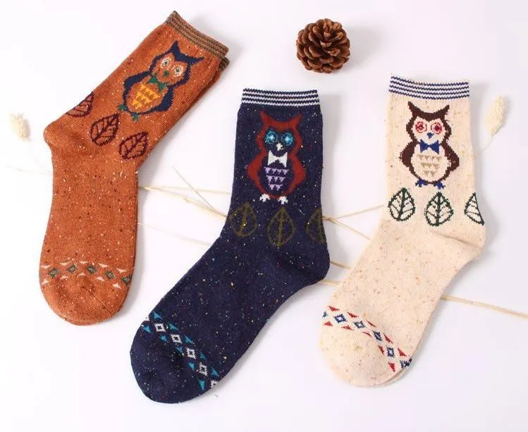 Милые Шерстяные носки с рисунками животных средней длины, теплые мягкие носки по заводской цене,, женские носки, 5 пар/лот