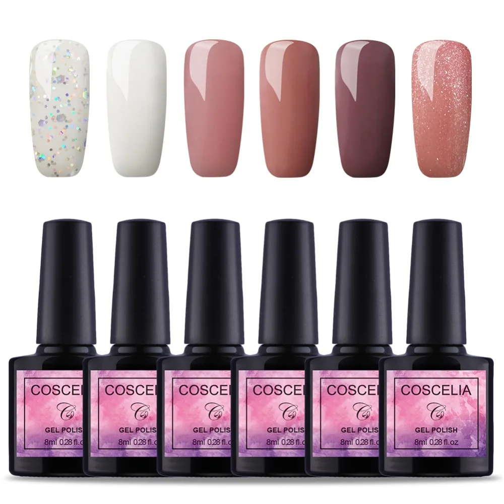 COSCELIA 6 Pcs UV Color Semi Permanent Gel Nail Polish Varnish Gel