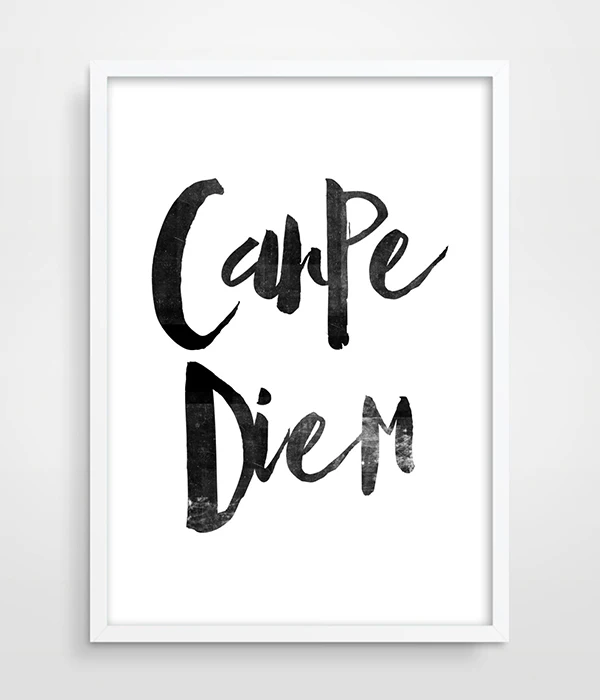 Carpe Diem, Seize The Day, Black and White Art, Scandinavian Poster, Typographic Art, Gift Idea, Bedroom Art, Boudoir, Distressed Print