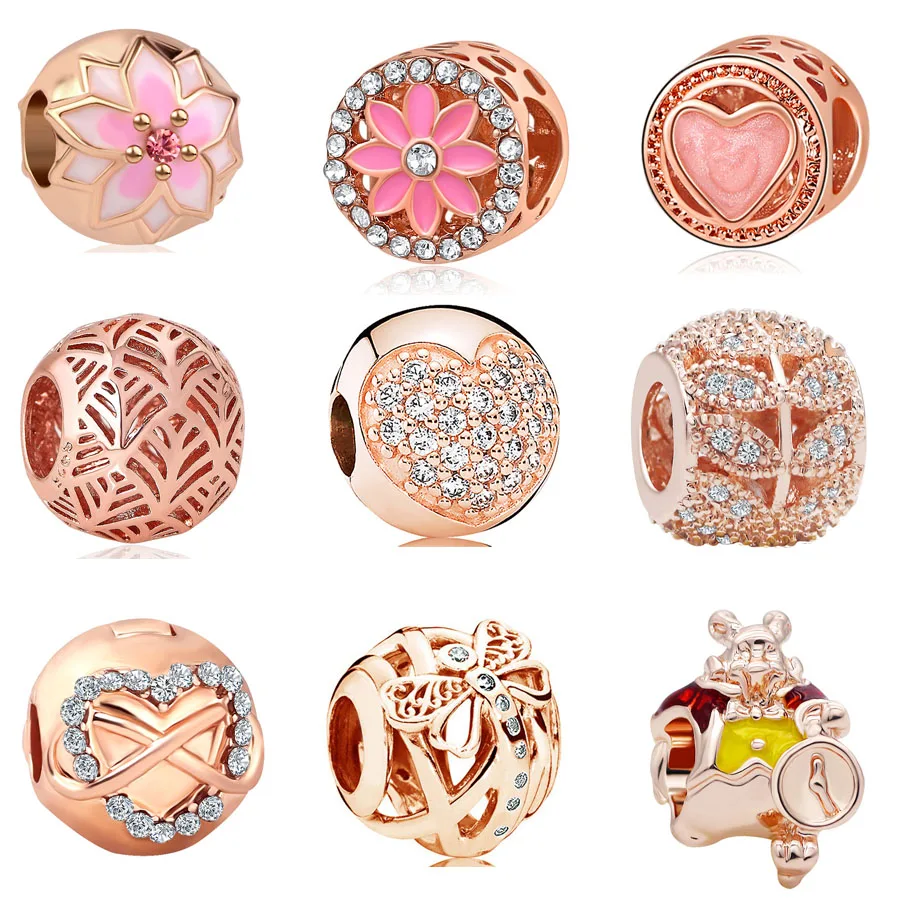 

European rose flower dragonfly mouse bead heart clip charms Fit Pandora Bracelets & Bangles Necklace DIY Jewelry EL054