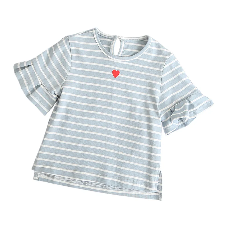 Baby Love футболка с короткими рукавами летние милые хлопковые футболки Детская листьев лотоса футболки в полоску Топы