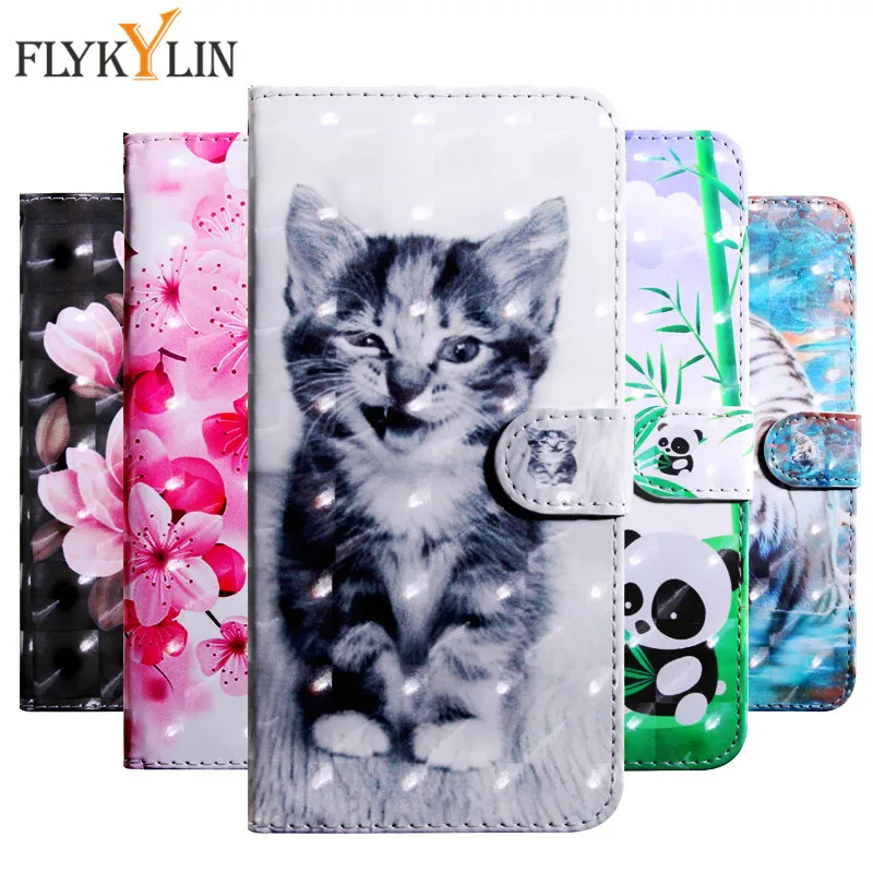 Кожаный флип чехол FLYKYLIN для Huawei P Smart 2019 чехлы с объемным рисунком кота собаки совы
