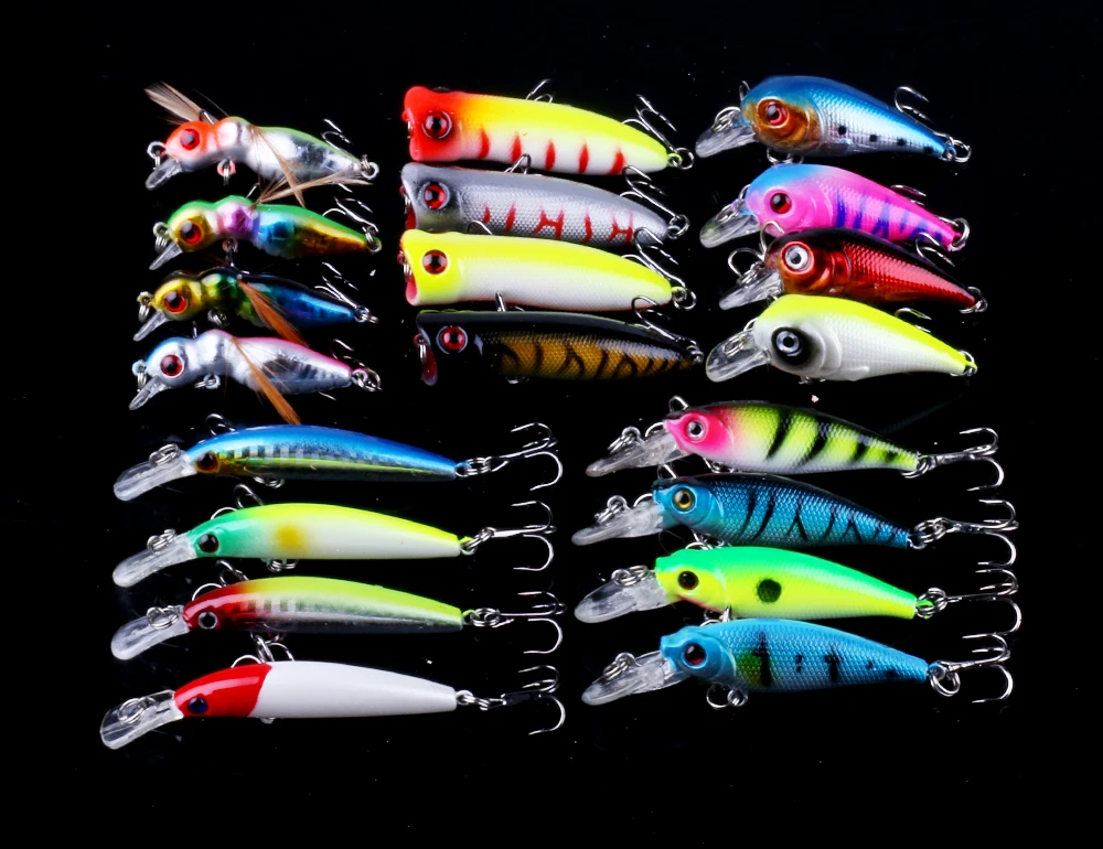 

20Pcs/lot Set Mini Fishing Lure Artificial Bait Kit Minnow Popper Insect Lure Crankbait Pesca Fishing Wobblers