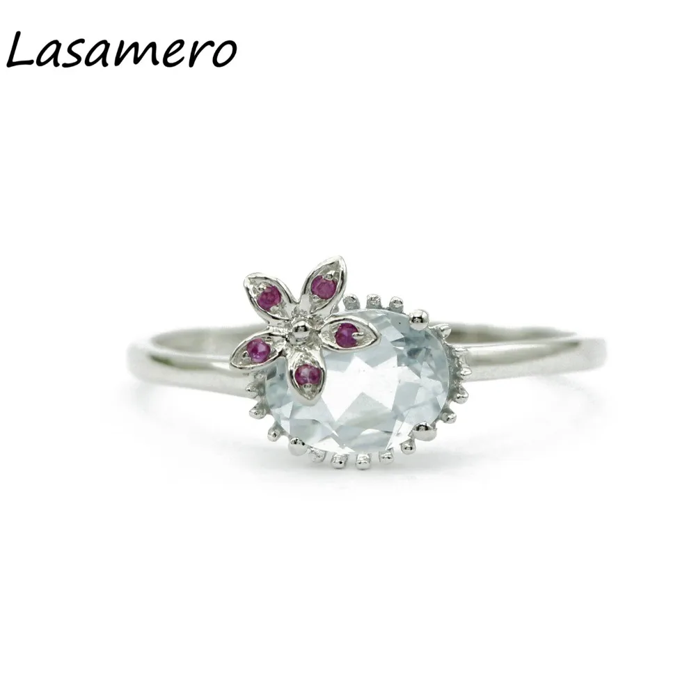 

LASAMERO Rings for Women 0.75CT Round Cut Natural Aquamarine Rings 925 Silver Engagement Wedding Rings