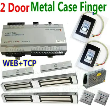 

2 Door Controller WEB IP Access+TCP/IP+2 Metal Finger Card reader+2 Exits+2 Door Double Side open Magnetic Lock+PC software kit