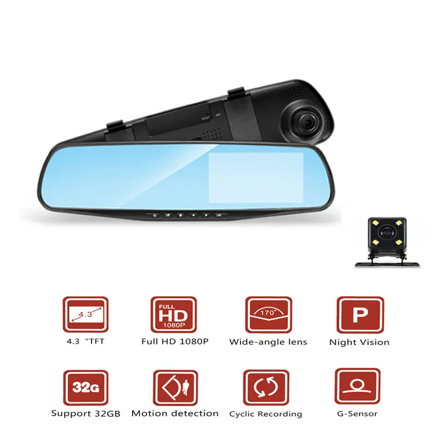 

Car Dvr Full HD 1080P Dash Camera 4.3'' Video Recorder Camcorder Rearview Mirror Dual Lens Auto Registrator Night Vision For BMW