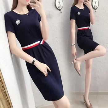 

2019 New Summer Dresses Women Fashion Elegant Pacthwork Vestido O-Neck Slim Work Office Wear Bodycon Pencil Mini Dress Female