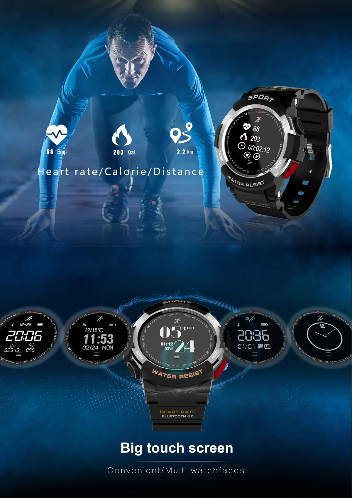 № 1 для Android Apple смартфонов F6 Smartwatch IP68 Водонепроницаемый Bluetooth 4,0 динамический монитор сердечного ритма Смарт-часы