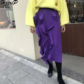 

Hzirip Korean New Skirt Solid Women Spring Summer High Waist Long Mid-Calf Fashion High Quality Cotton Skirts Women Jupe Faldas