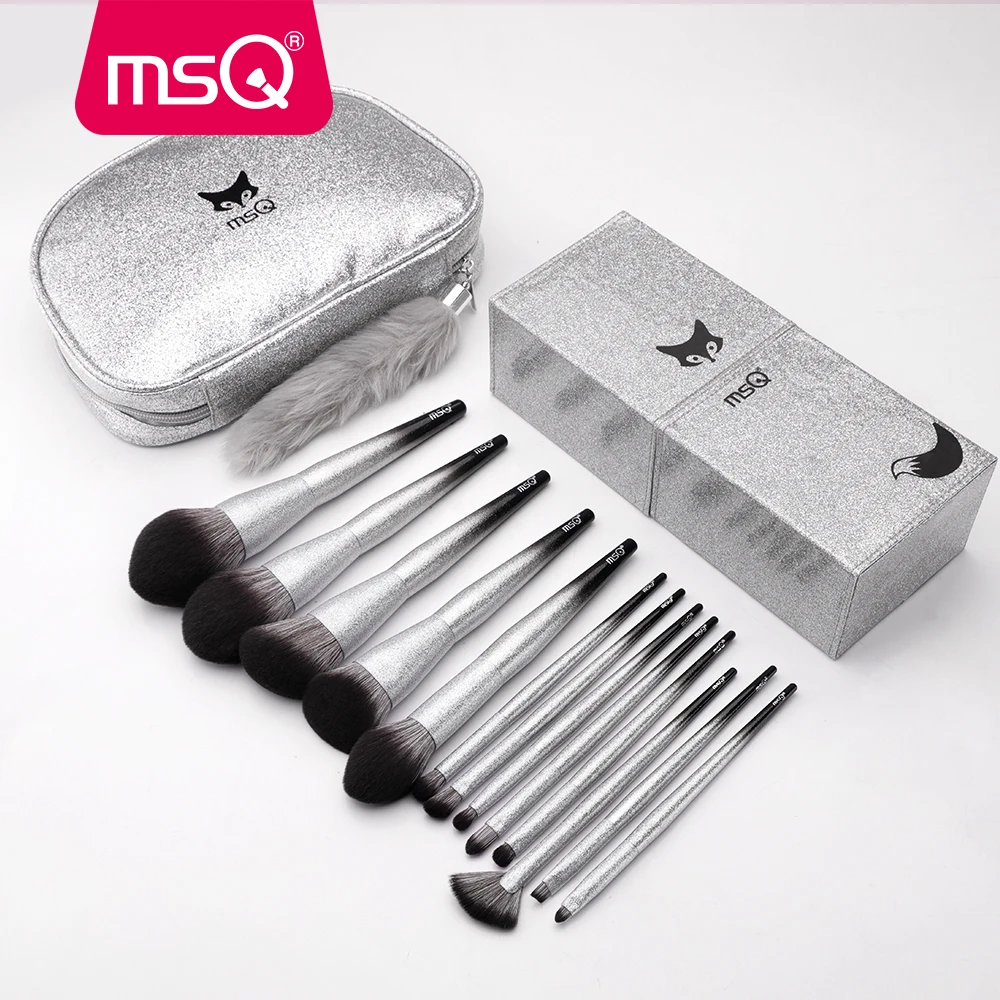 

MSQ Makeup Brush Set 13PCS/Lot Beauty Foundation Powder Eyeshadow Make up Brush Bling Black/Silver Gradient Wood Handle