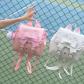 

Lolita Sweet Mori Girl Broderie Cat Backpack Bow Bag Shoulders Bag Japanese Preppy Style Girls Gift