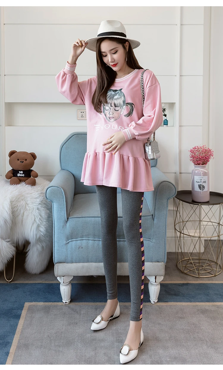 Apoio de Alta Barriga para Mulheres Leggings Moda Maternidade Primavera Outono Calças Desgaste Gravidez Elástica Grávidas Algodão 14 Cheap Leggings