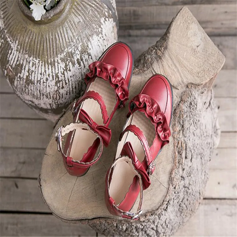 Черные, белые, красные туфли Лолиты с бантом школьная форма для японской средней школы обувь из искусственной кожи Лолита A948 - Цвет: red