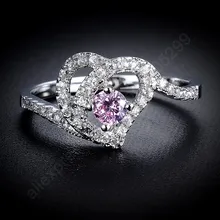 JEXXI Luxury Middle Light Purple Rings 925 Sterling Silver Jewelry Heart Cubic Zirconia Ring Women Trendy Gifts US Size 7.8.9