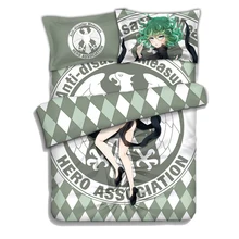 Аниме JK ONE PUNCH MAN tatsumaki зеленого цвета для девочек; утепленная одежда мультфильм кровать плоский набор Стёганое одеяло крышка Подушка Чехол Постельное белье 4 шт