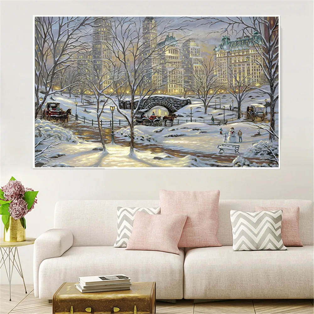 Wall Painting Winter Snow Landscape Bridge Poster Prints Scandinavian Picture Canvas Art Living Room Decoration Home Decor | Дом и сад