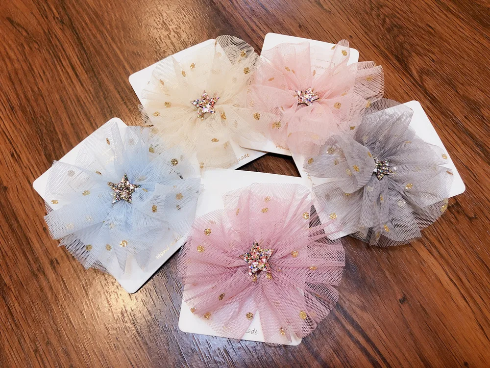 

Boutique ins 15pcs Fashion Glitter Star Floral Hairpins Solid Dot Gauze Flower Hair Clips Princess Headwear Hair Accessories