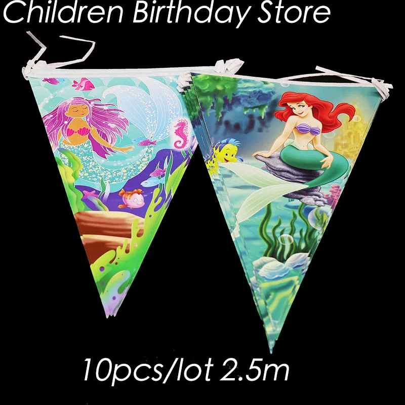 

10pcs/lot The Little Mermaid theme party banners The Little Mermaid paper flags The Little Mermaid theme birthday party supplies