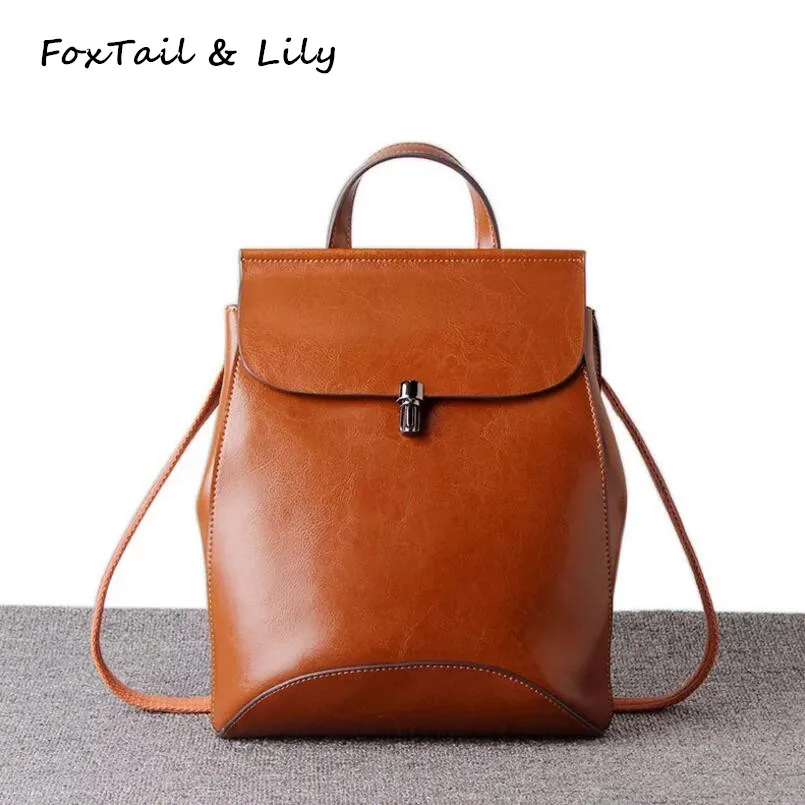 

FoxTail & Lily Genuine Leather Backpack Women High Quality School Backpack for Teenage Girls Vintage Casual Female Shoulder Bags