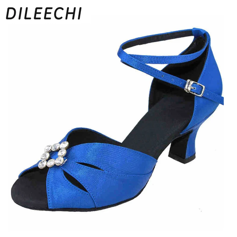 DILEECHI Big diamond buckle Black Blue Red satin female Latin dance