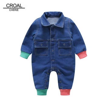 

Croal Cherie 66-90cm Patchwork New Born Baby Clothes Denim Baby Girls Romper Jumpsuit Cotton 2019 Spring Fall Kids Boys Clothes